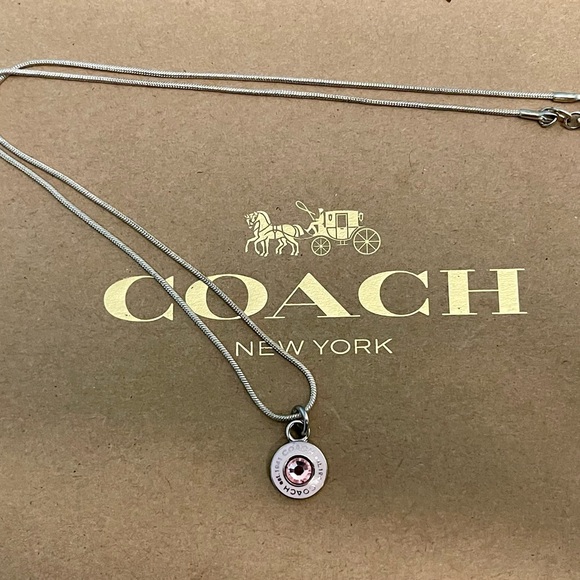Coach White & Pink Crystal Mini Pendant .925 Sterling Silver Necklace
